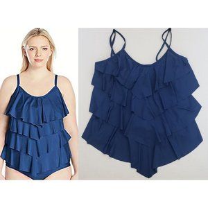 COLE OF CALIFORNIA BLUE RUFFLE LAYERED TANKINI